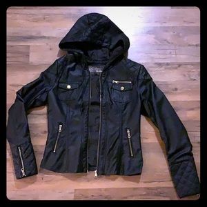 Hooded Black Leather Jacket